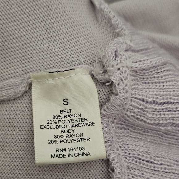Lilac light purple lavender short sleeves gold tone belt rayon knit dress S - Picture 11 of 12